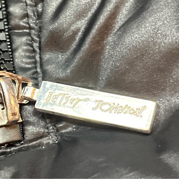 Betsey Johnson BLACK LONG Puffer COAT Zip Pockets Knit Ribbed High Collar Cuff L - Picture 7 of 16